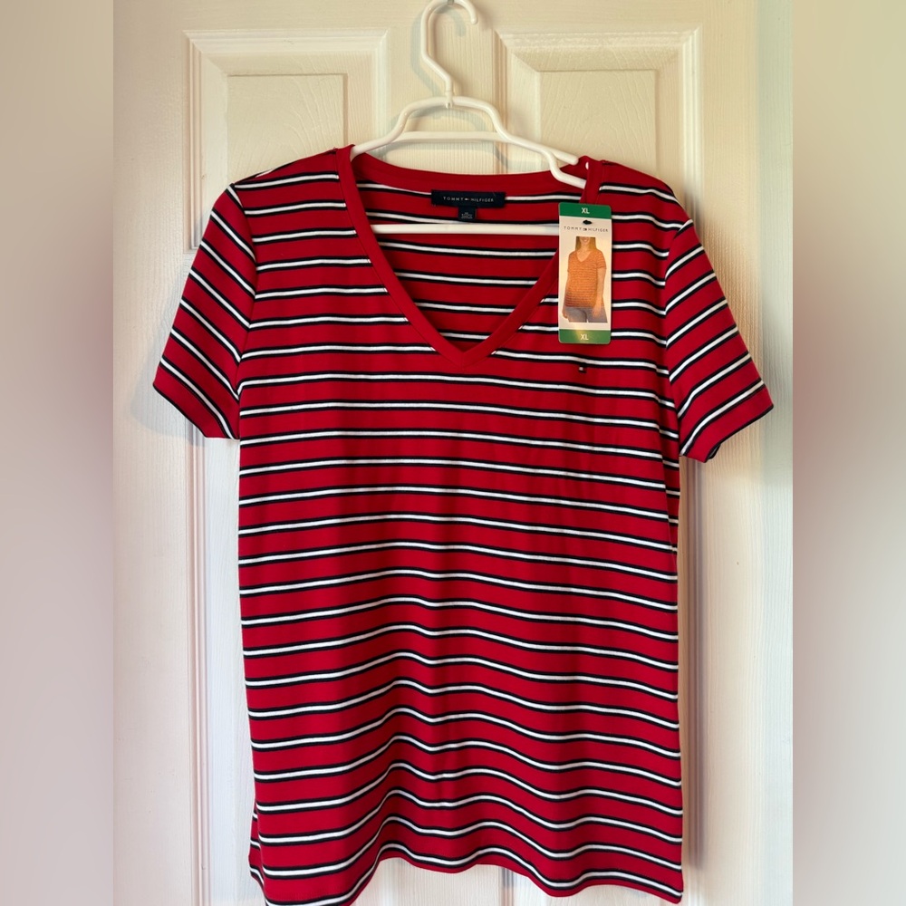 Tommy Hilfiger Red and White Striped Short Sleeve Tee NWT